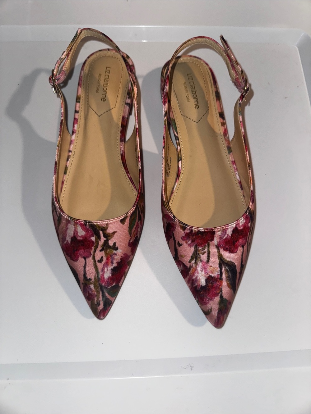 Liz Claiborne Pink Floral Pointed Toe Slingback Flats